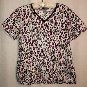 Runway M Cotton White Black Pink Peach Swiss Dot V Neck Scrub Top